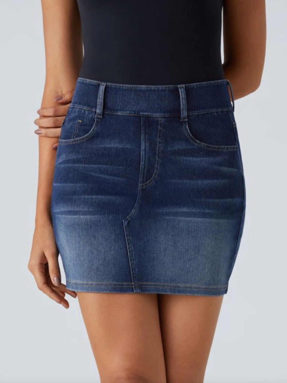 HALARA Dark Blue Denim Mini Skirt - Picture 1 of 8